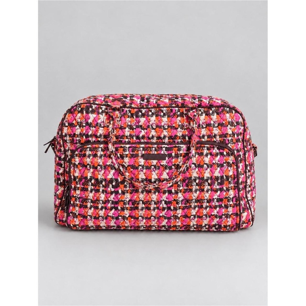 Vera Bradley Houndstooth Tweed Weekender Travel Duffel Bag Pink Preppy